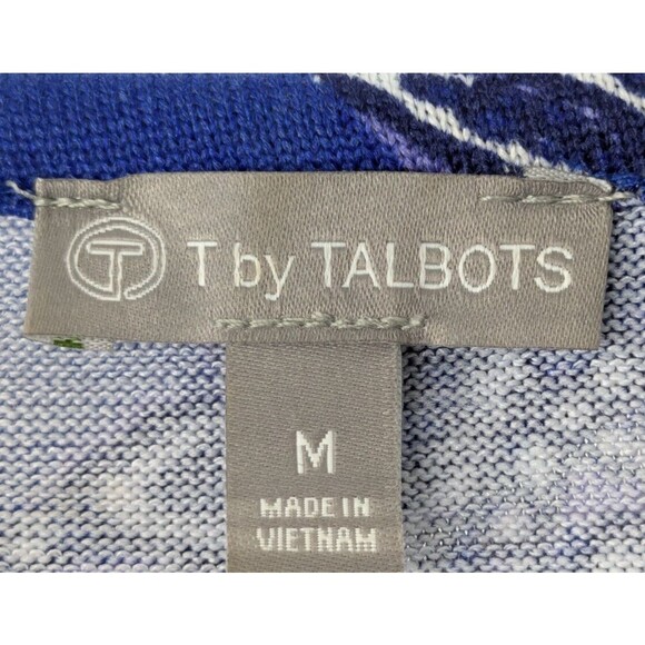 T by Talbots Dress Med Blue White Paisley Bow at Waist Midi Casual - Picture 2 of 9